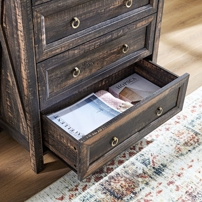 Farmhouse 5 Drawers Dresser Chests for Bedroom, Wood Rustic Tall Chest of Drawers, Dressers Organizer for Bedroom, Living Room, Hallway, Dark Rustic Oak