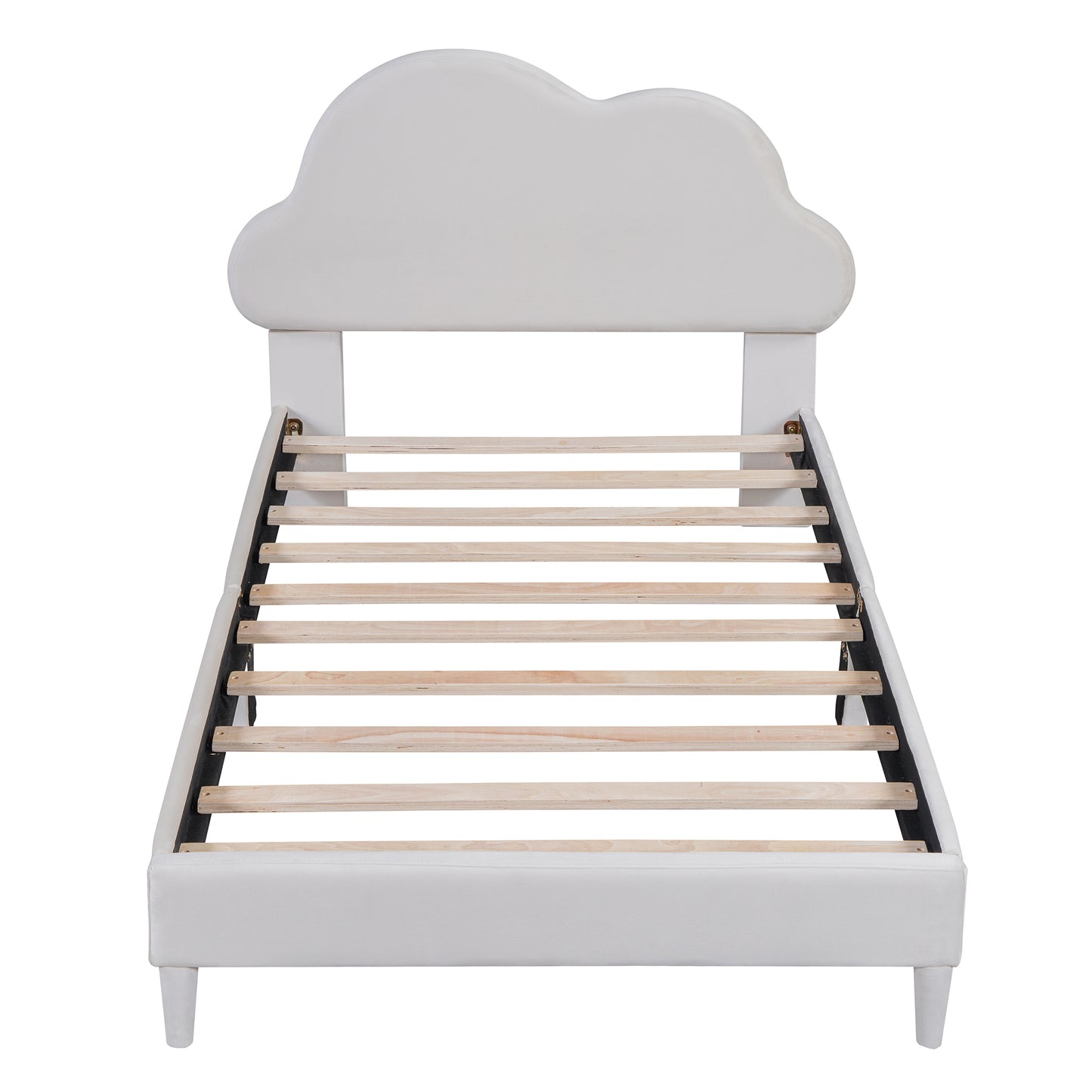 Twin Size Upholstered Cloud-Shape Bed ,Velvet Platform Bed with Headboard,No Box-spring Needed,Beige