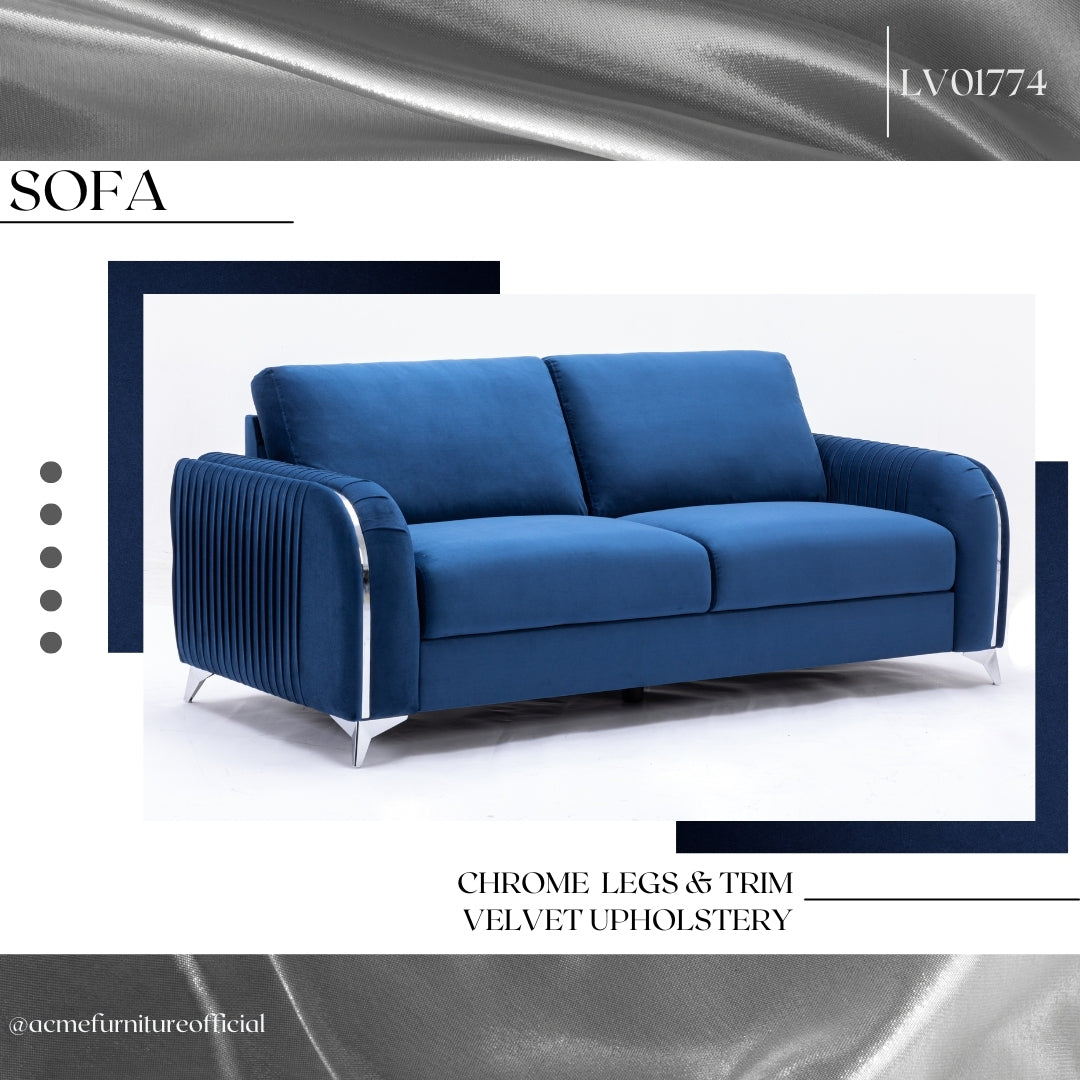 Wenona Blue Velvet 3 Pieces Living Room Set