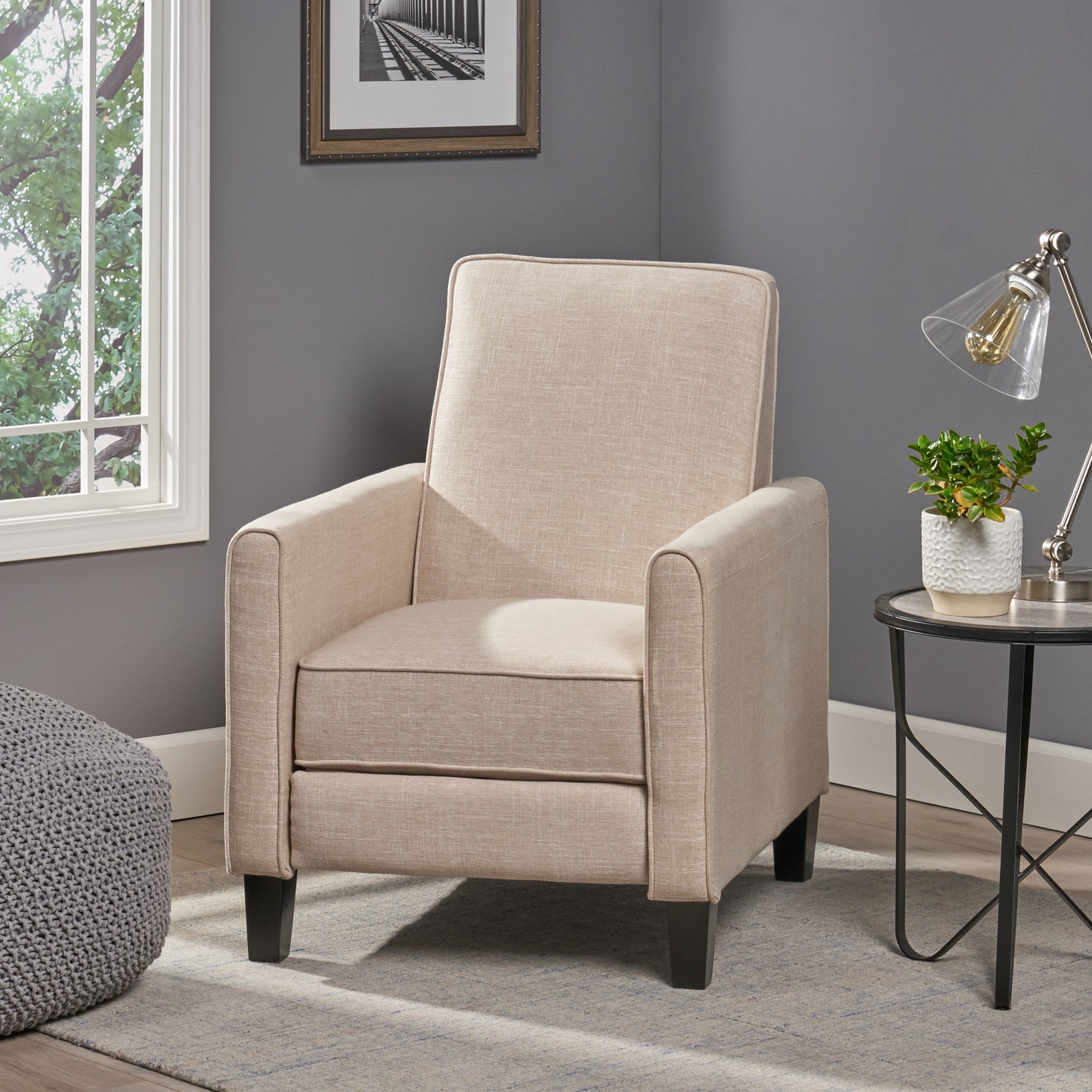 Light Beige Linen Push Back Chair for Elegant Home Décor