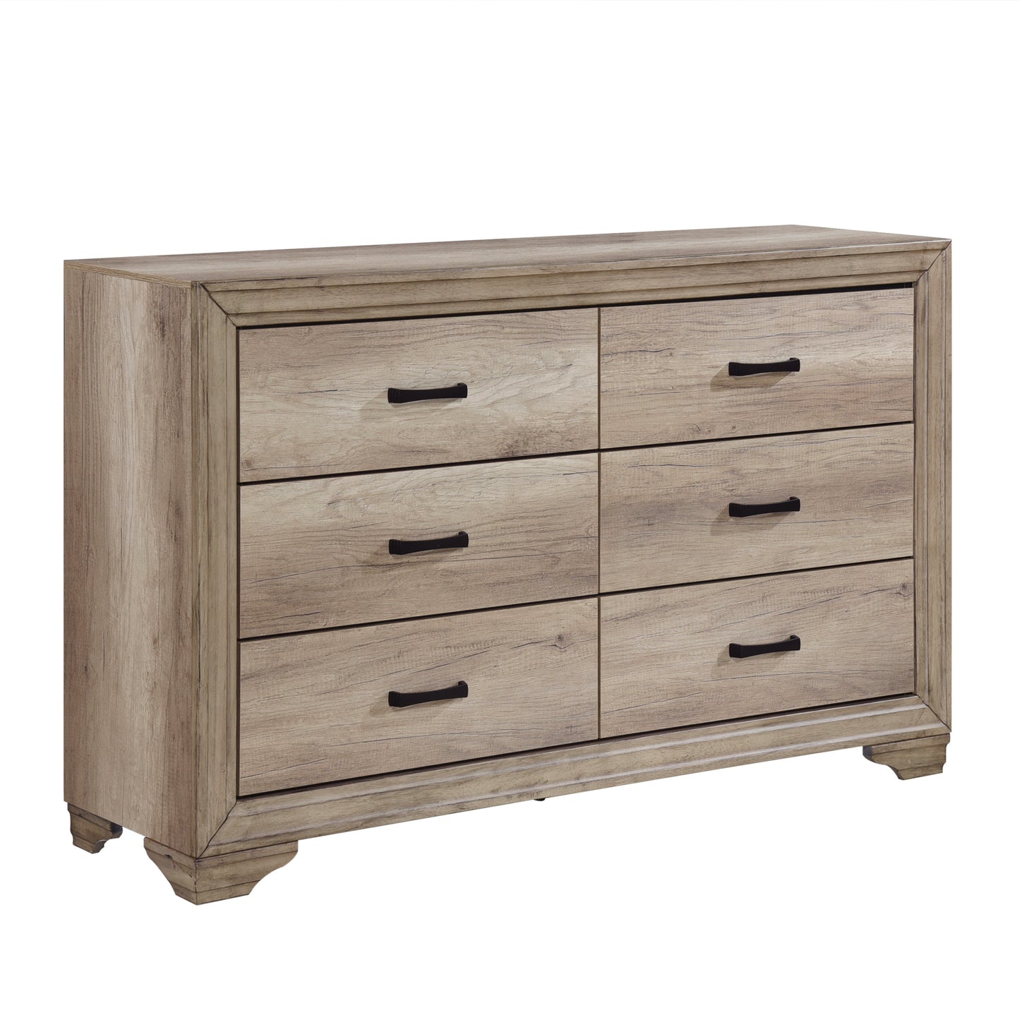 1pc Natural Finish 6-Drawers Dresser w Black Hardware Bedroom Furniture Rustic Contemporary Design