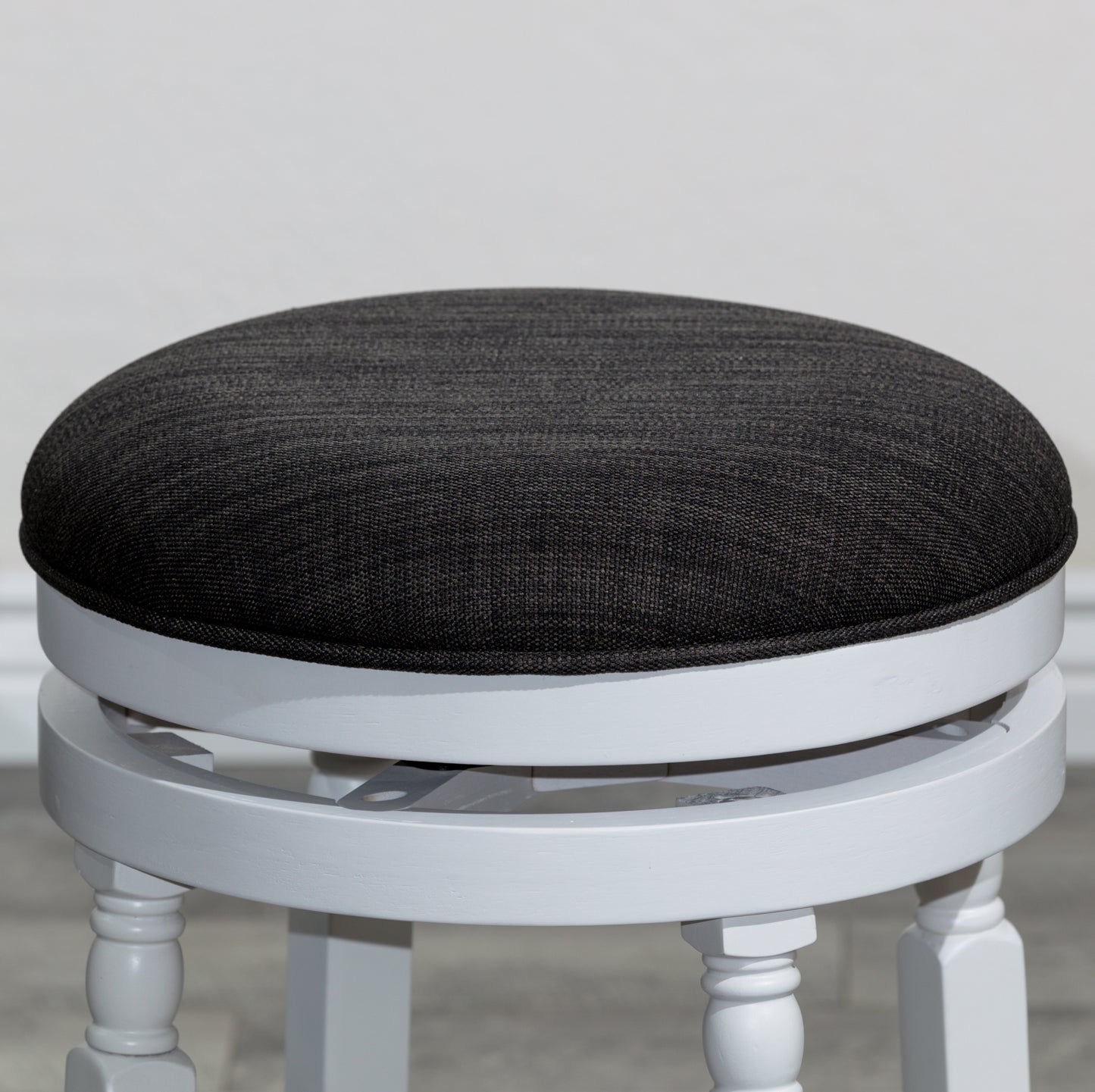 30" Bar Stool, White Finish, Charcoal Fabric Seat