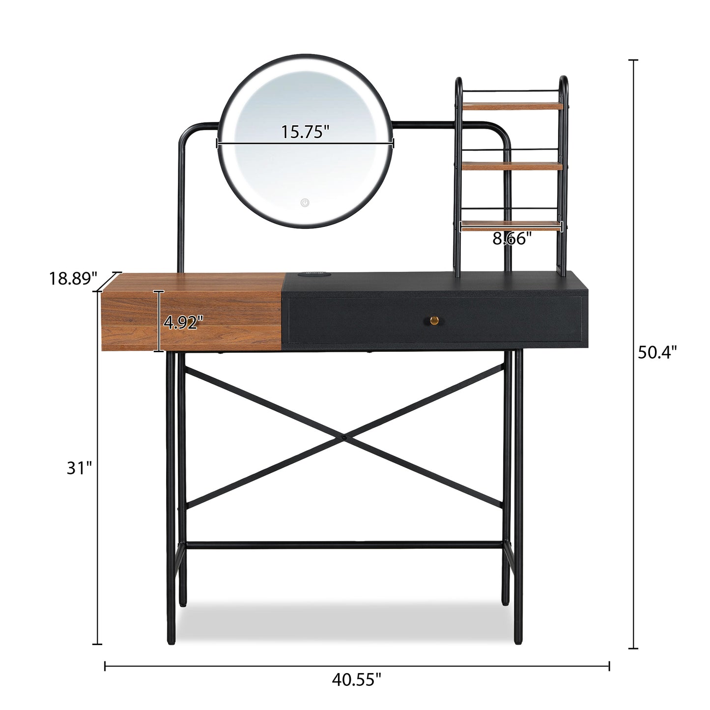 GO 40" Makeup Vanity Desk with 3-Mode Lighted Mirror & Wireless Charging Station , Vanity Table with Drawer & 3 Open Shelves for Ample Storage Space, Dressing Table for Bedroom, Black