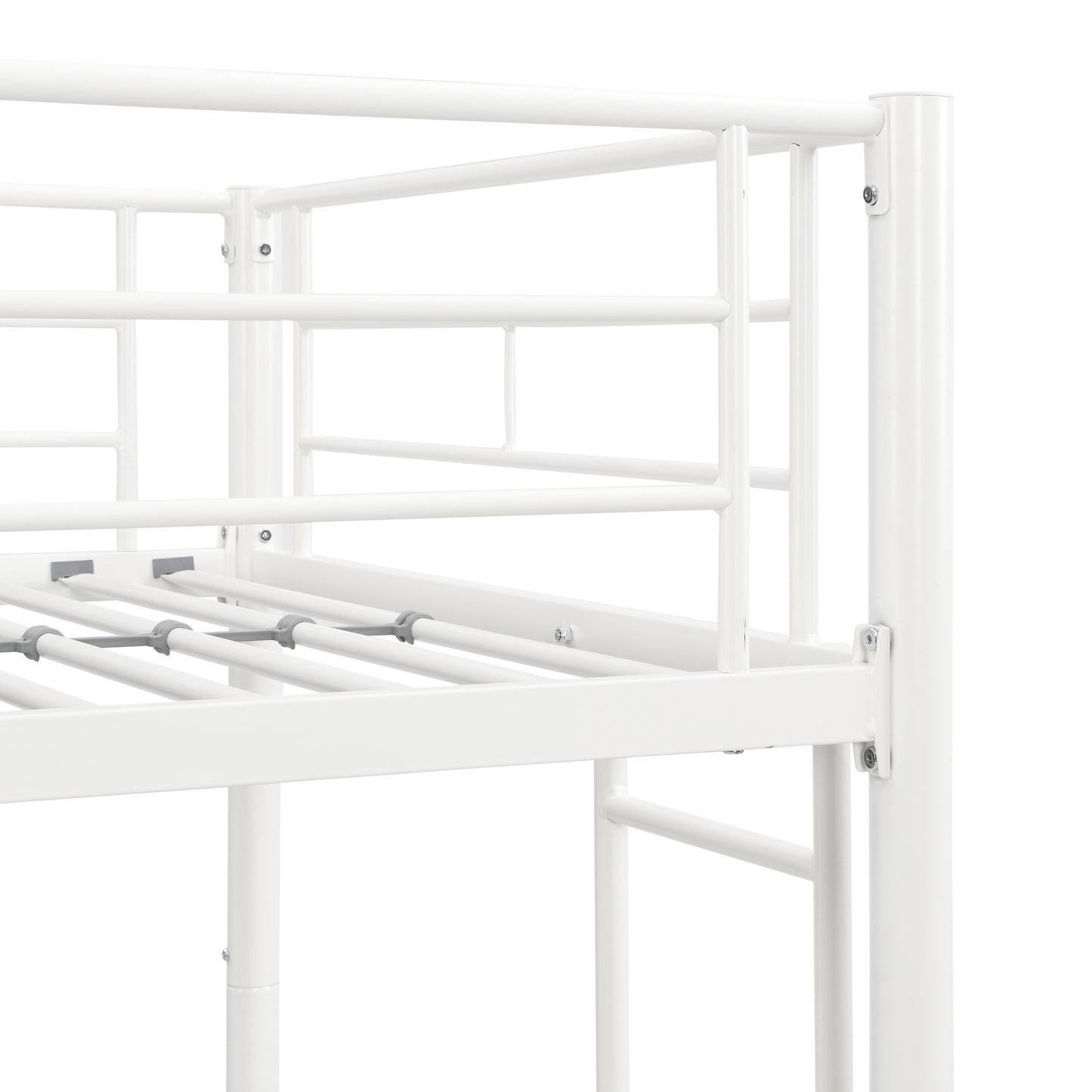 Twin Over Twin Metal Bunk Bed,Metal Structure Bedframe with Safety Guardrails and 2 ladders,Convertible Bunkbeds,No Spring Box Required and Space Saving Design,White