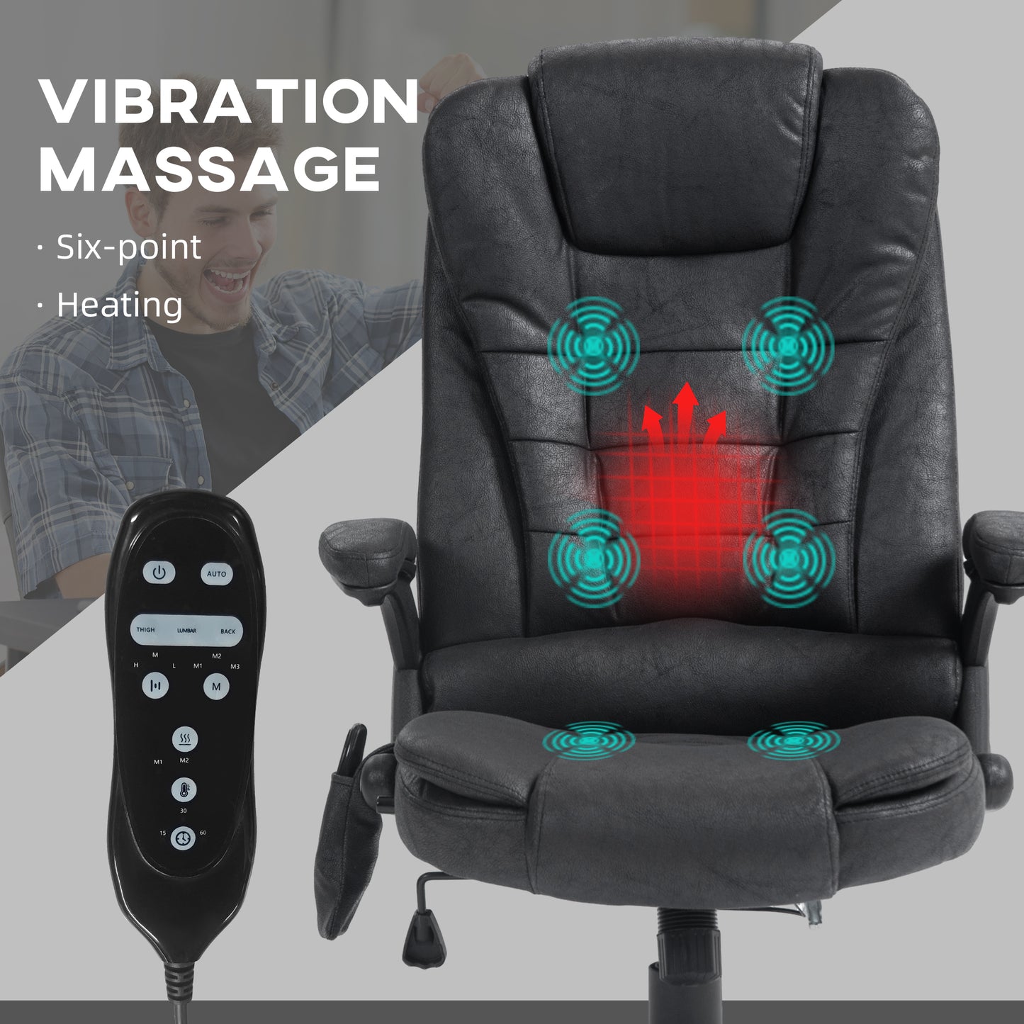 HOMCOM 6 Point Vibrating Massage Office Chair with Lumbar Heat Black