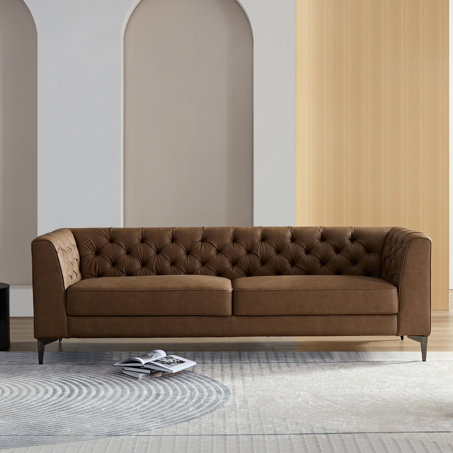 WKS5B brown leather sofa with iron feet, retro design