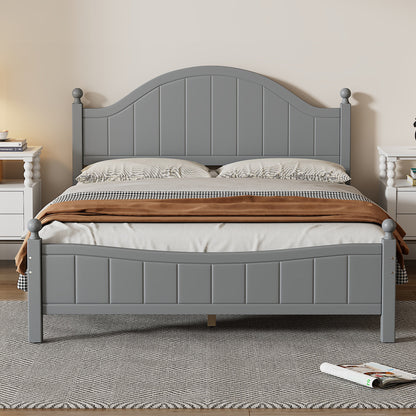 Traditional Concise Style Gray Solid Wood Platform Bed, No Need Box Spring, Full