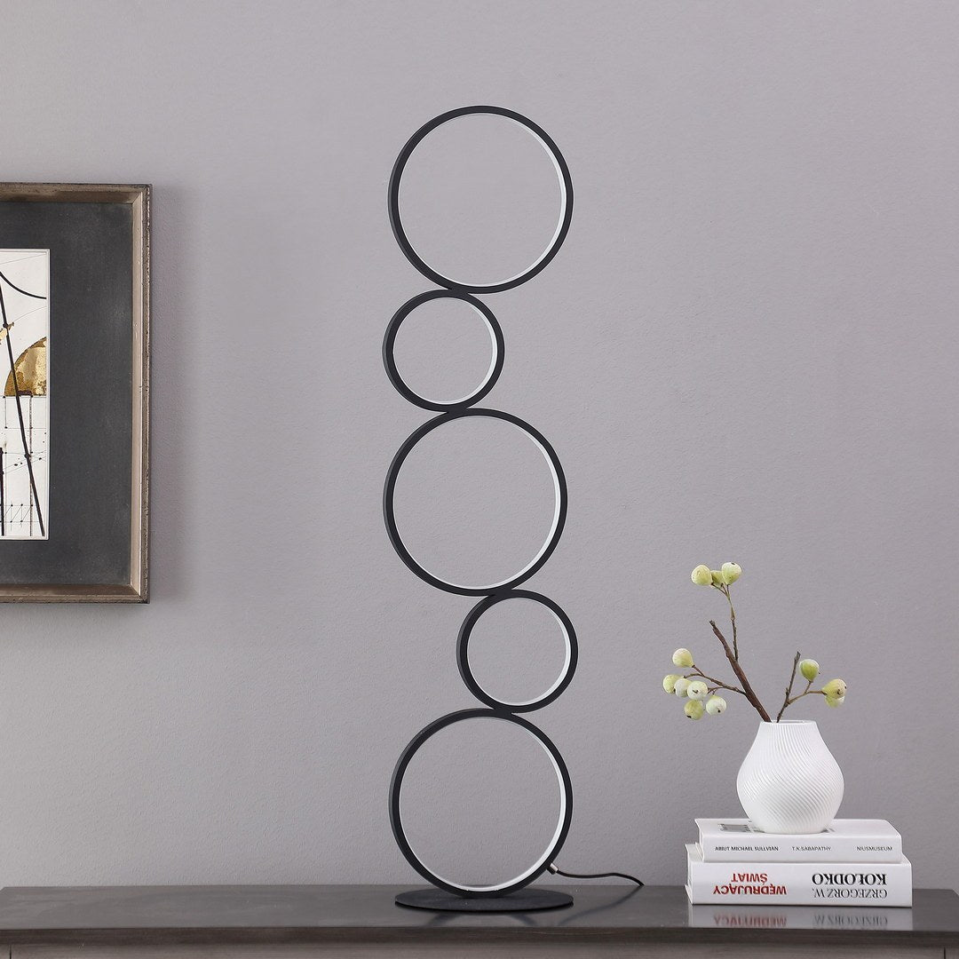 38.5" In Else Nordic 5-Ring Shaped Matte Black Led Metal Table Lamp