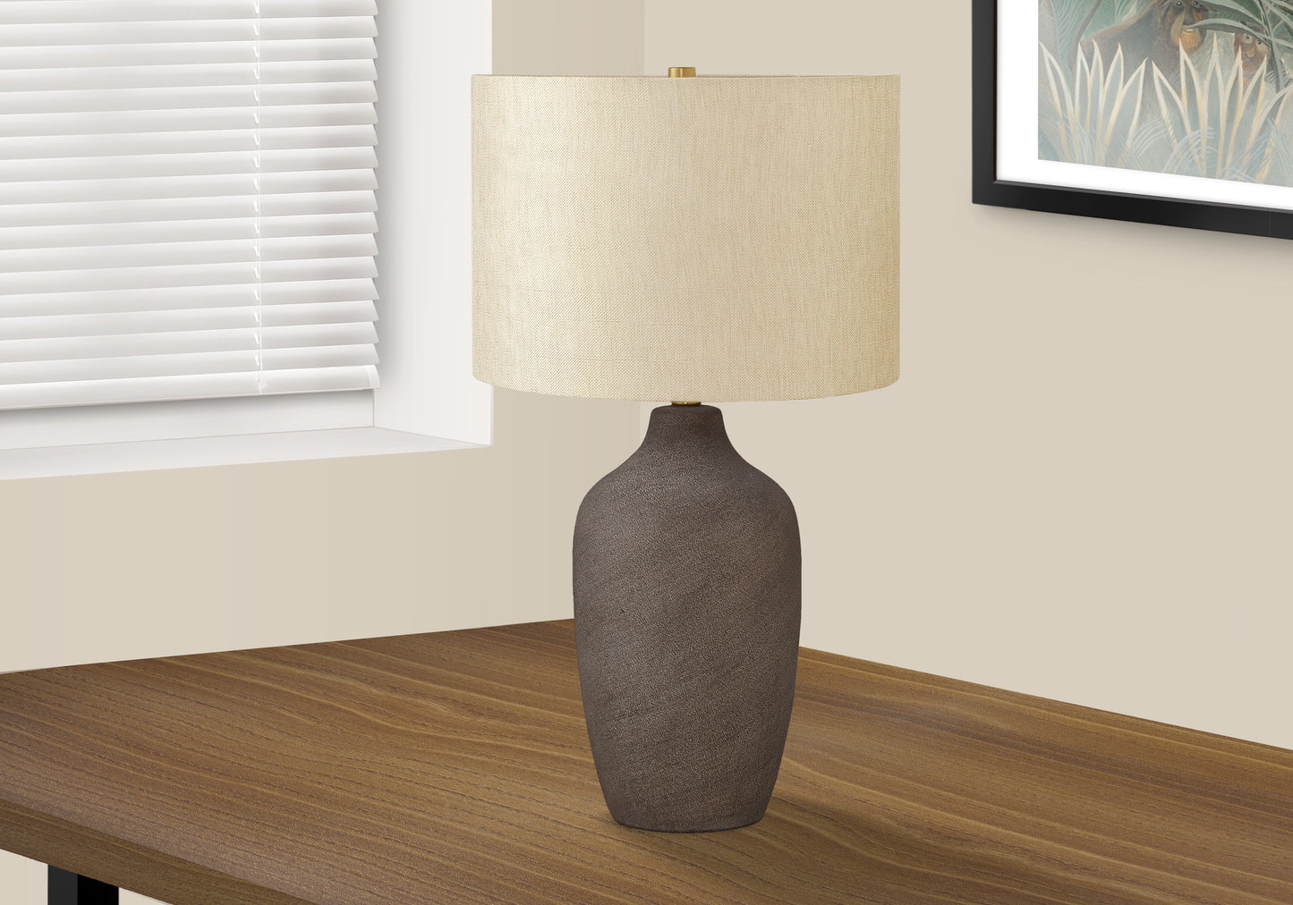 Lighting, 27"h, Table Lamp, Grey Ceramic, Beige Shade, Contemporary