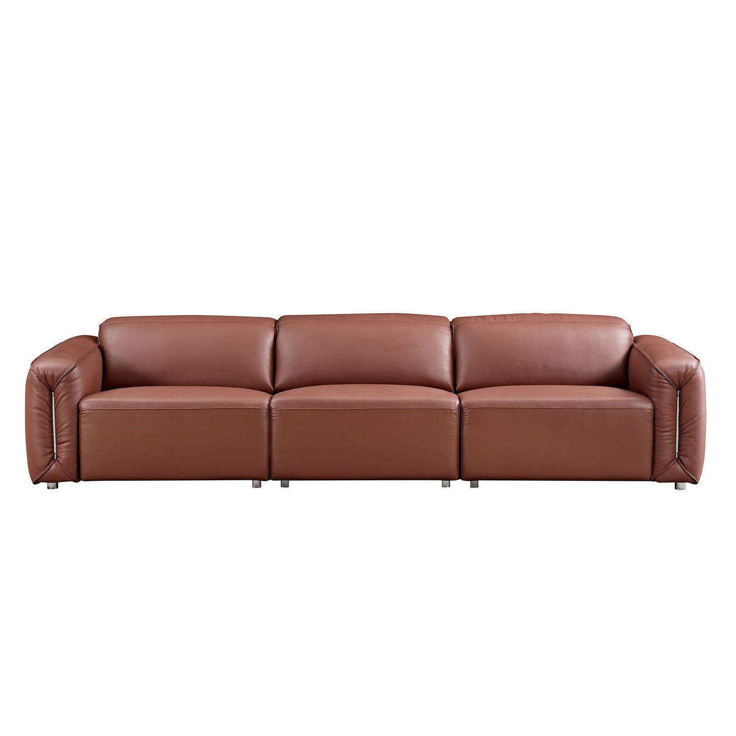 Modern Simple Line Design 3-Seater Leather Sofa for Living Room, Comfy Sofa Couch with Extra Deep Seats,Adjustable Headrests Couch,Brown