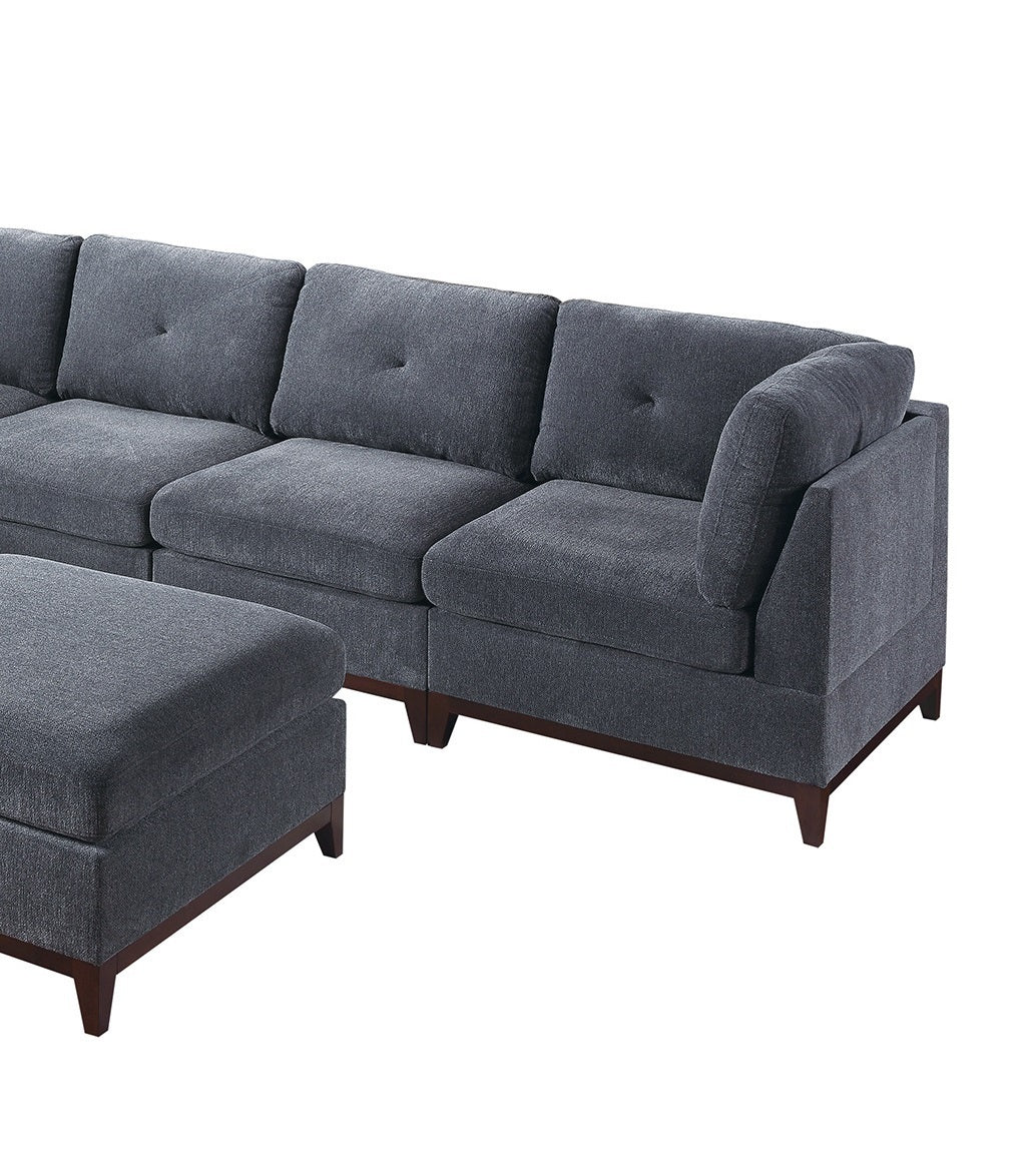 Ash Grey Chenille Fabric Modular Sectional 7pc Set Living Room Furniture U-Sectional Couch 2x Corner Wedge 3x Armless Chairs and 2x Ottomans Tufted Back