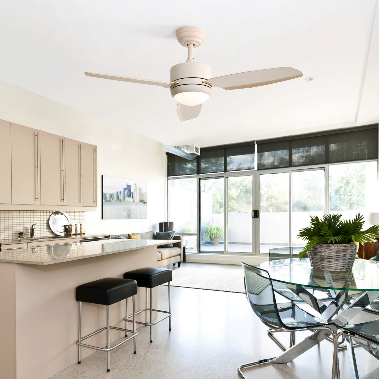 46 Inch Ceiling Fan with Lights 3 ABS Blades 6-speed DC Motor Remote Control for Living Room