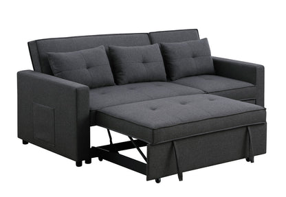 Zoey 79.75" Dark Gray Linen Convertible Sleeper Sofa with Side Pocket