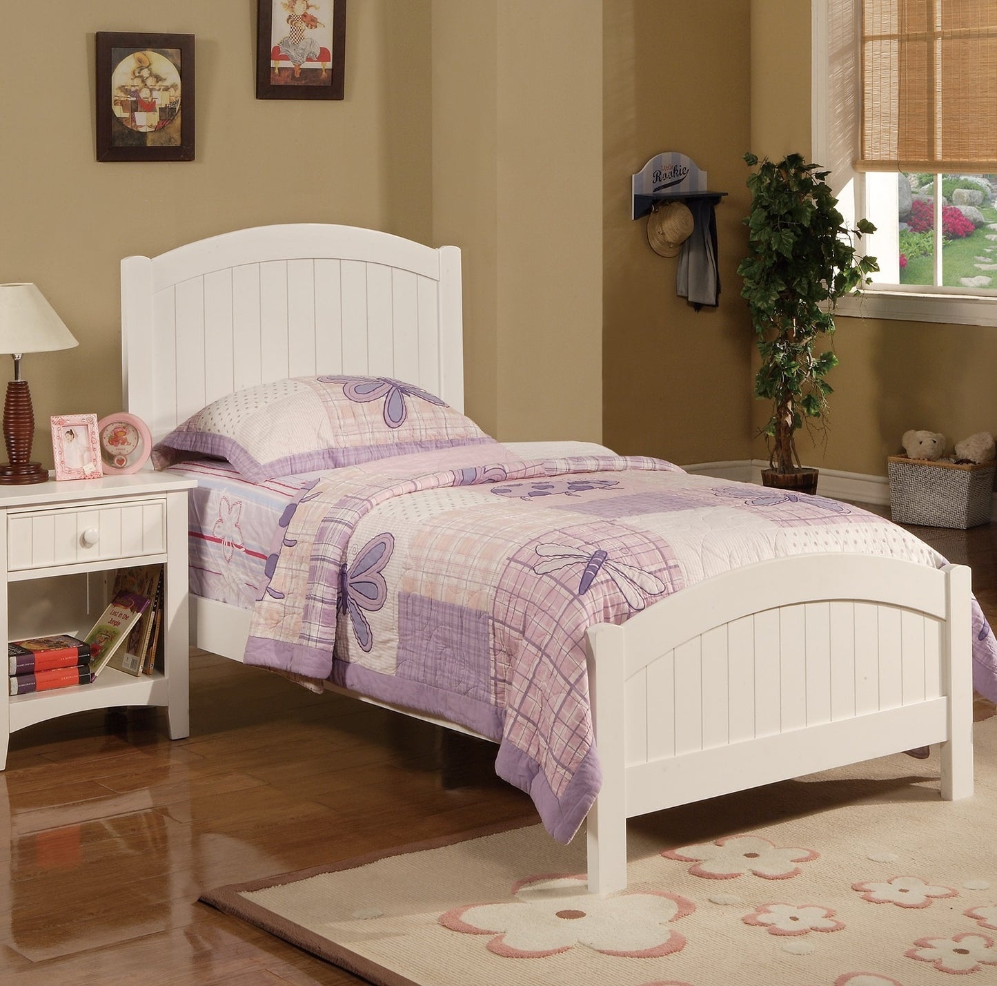 White Color Twin Size Bed Nightstand And Chest 3pc Set Bedroom Furniture Wooden Transitional Style Headboard