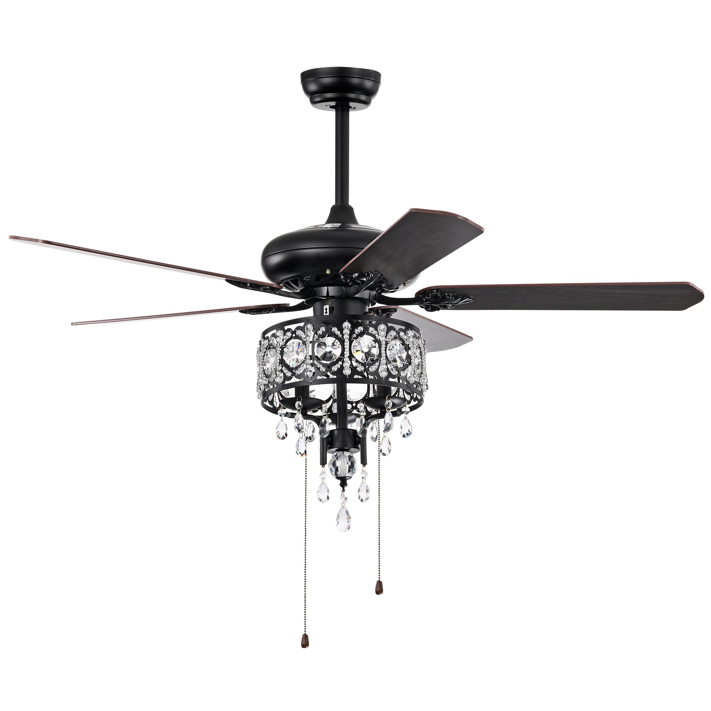 52'' Crystal Shade Ceiling Fan Lamp With Remote Control,3 Speed ,4 Timing , 5 Reversible Blades Crystal Ceiling Fan ,3PCS*E12  (NO Include Bulb) --  Hand Pull Chain