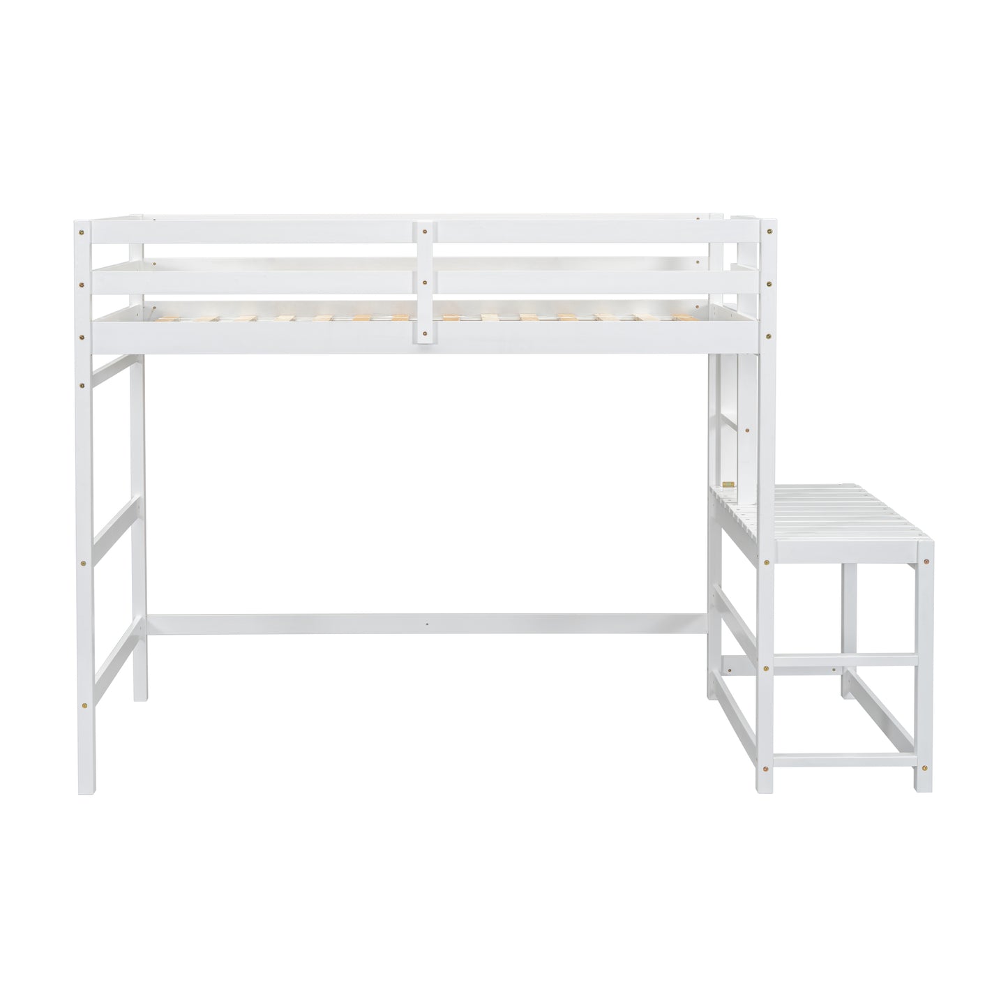 Twin Size High Loft Bed with Ladder landing Platform, Ladders, Guardrails,White