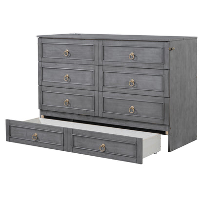 Queen Murphy Bed with Large Drawers,Gray