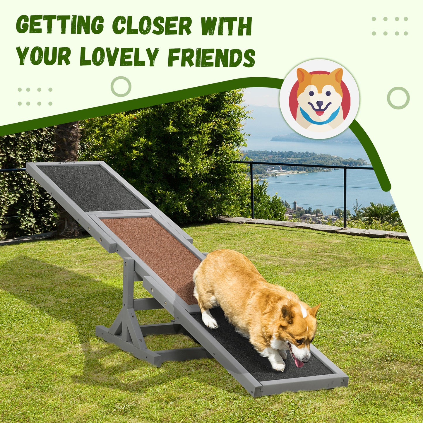 PawHut Wooden Dog Agility Seesaw for Training and Exercise, Platform Equipment Run Game Toy, Weather Resistant Pet Supplies, 71" L x 12" W x 12" H, Gray