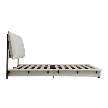 Upholstered Floating Bed Frame with Motion Activated LED Queen Size