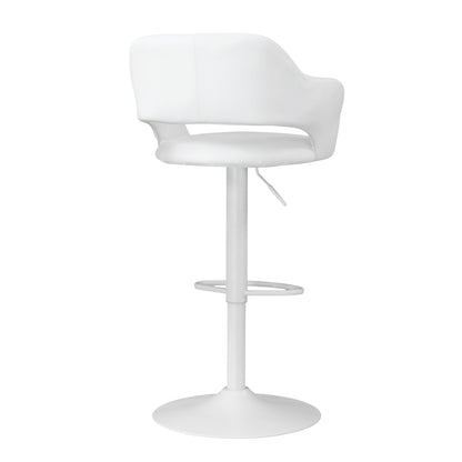 Bar Stool, Swivel, Bar Height, Adjustable, White Metal, Leather Look, Contemporary, Modern