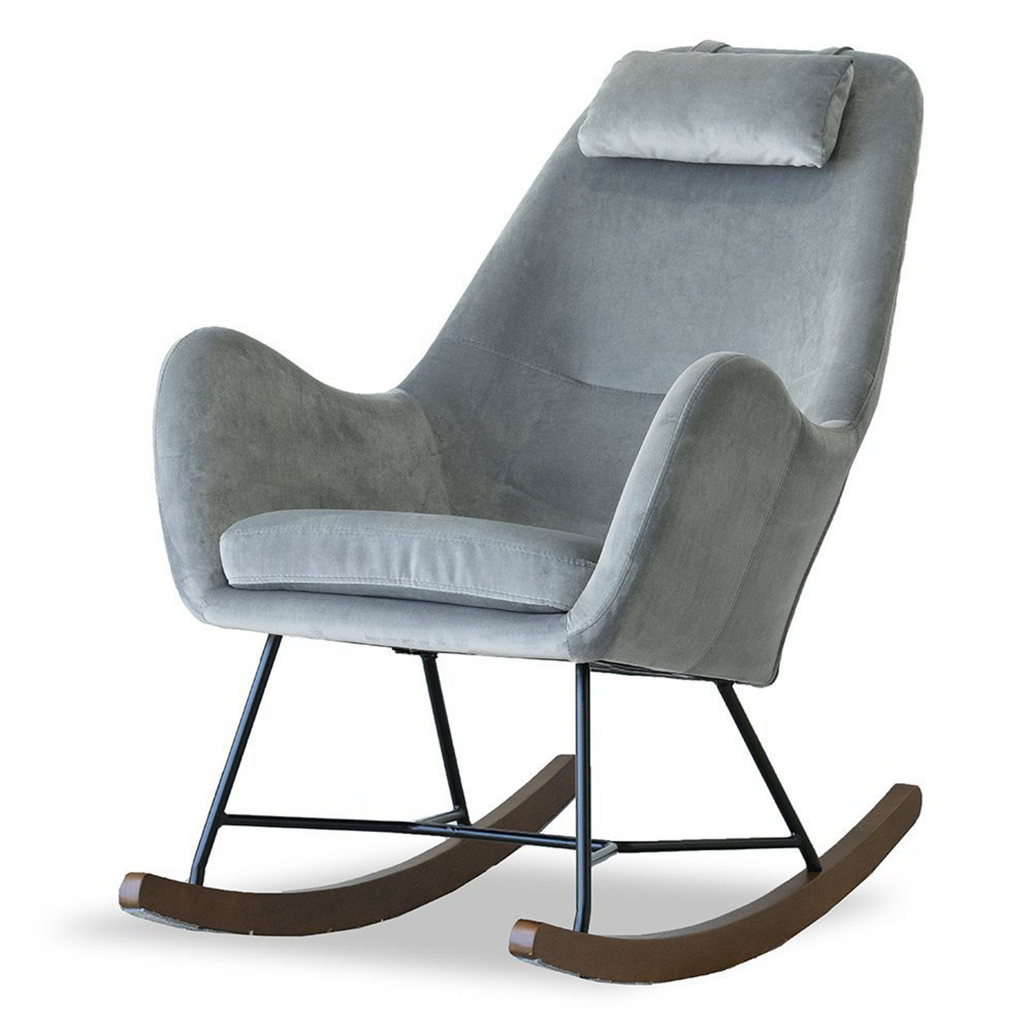 Chelsea Grey Velvet Rocking Chair, Comfort and Style for Home, Light Gray, Velvet, 38.5'H x 27.5'W x 36'D for Living Room Bedroom Waiting Room