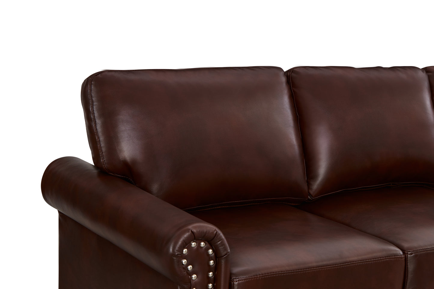 Classic Living Room Nails Sofa Burgundy Faux Leather