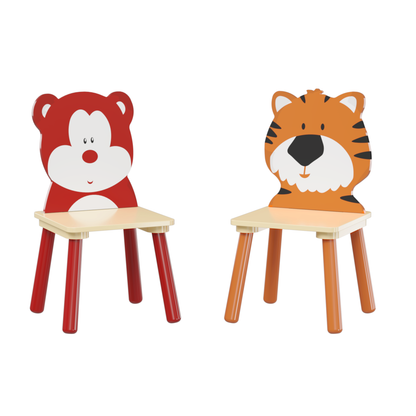 Kids Table and 2 Chairs Set, 3 Pieces Toddler Table and Chair Set, Wooden Activity Play Table Set (Bear&Tiger)