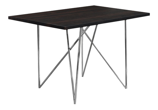 Dining Table, 48" Rectangular, Small, Kitchen, Dining Room, Brown Laminate, Chrome Metal, Contemporary, Modern