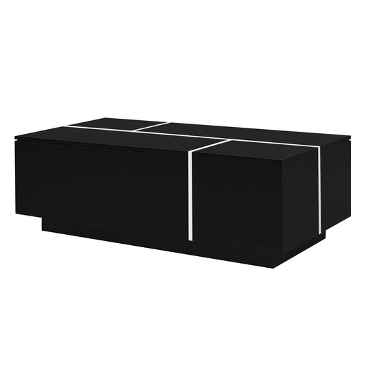 U-Can 47.2''-72.7'' Extendable Coffee Table, Multi-Functional Coffee Table with High-Gloss Finish, Coffee Table with 2 Hidden Storage Space and 2 Drawers for Living Room