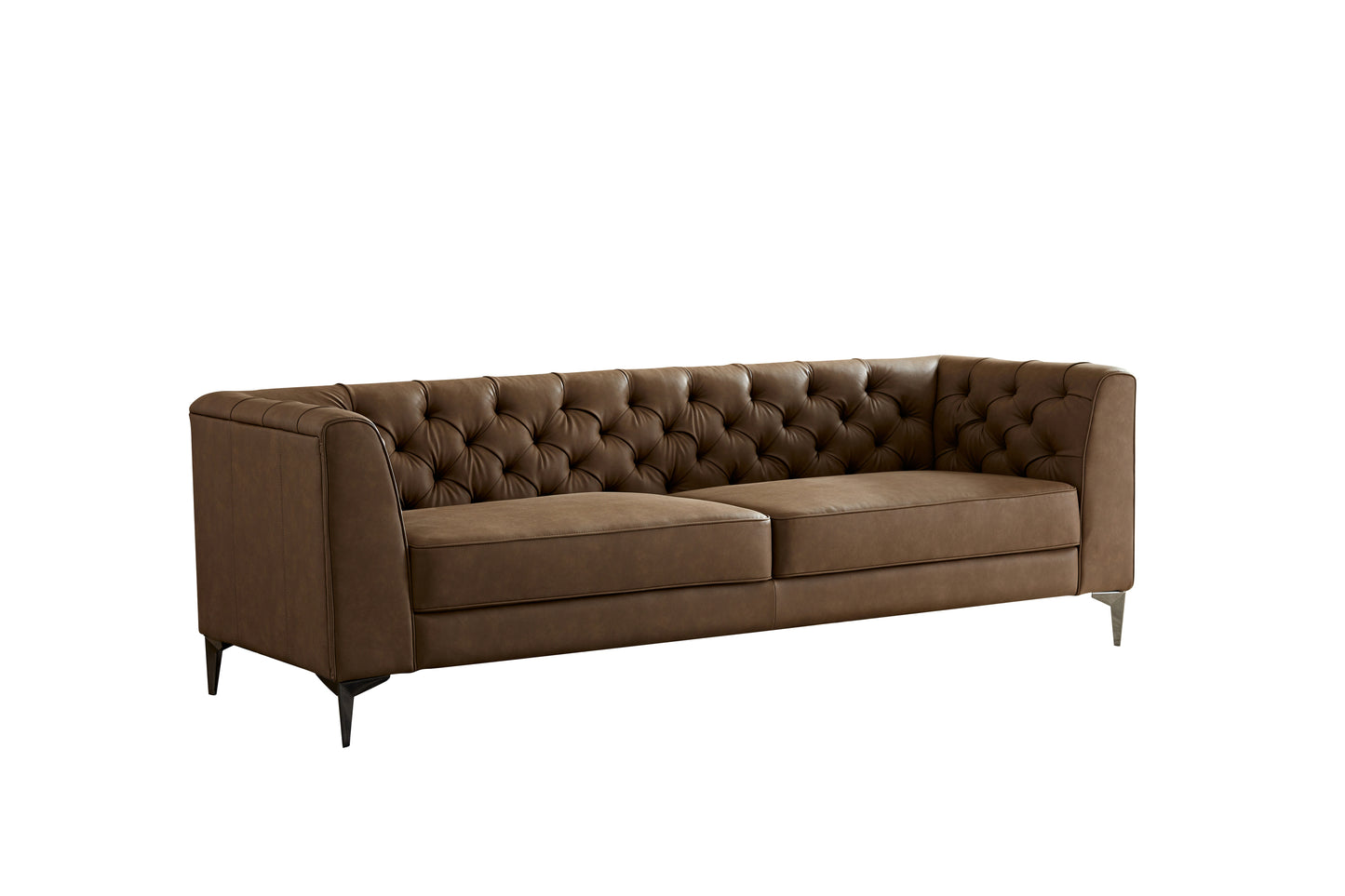 WKS5B brown leather sofa with iron feet, retro design