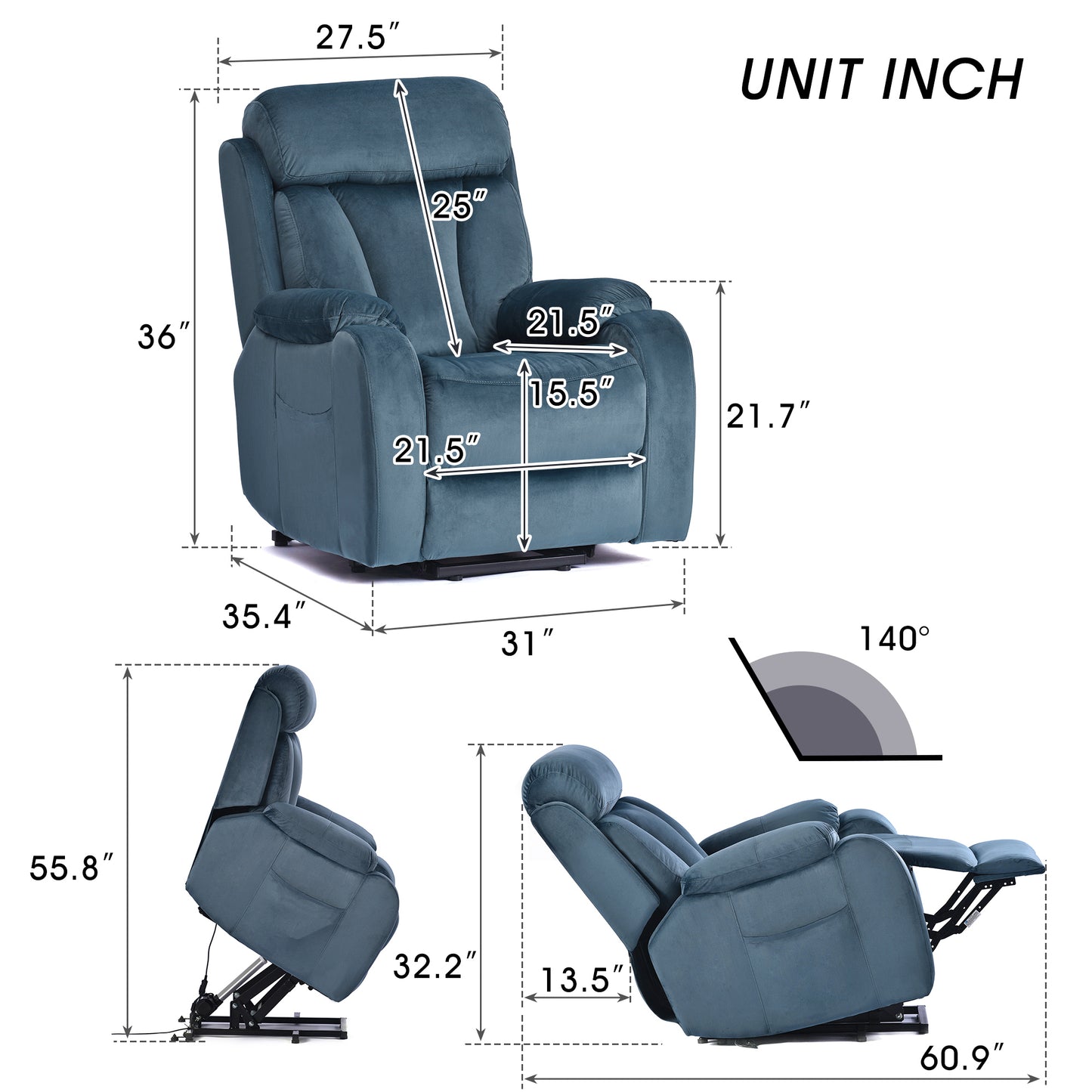 Power Lift Chair Recliner for Elderly with Remote Control,Electric Reclining Sofa,Fabric Power Recliner for Living Room (Navy Blue)