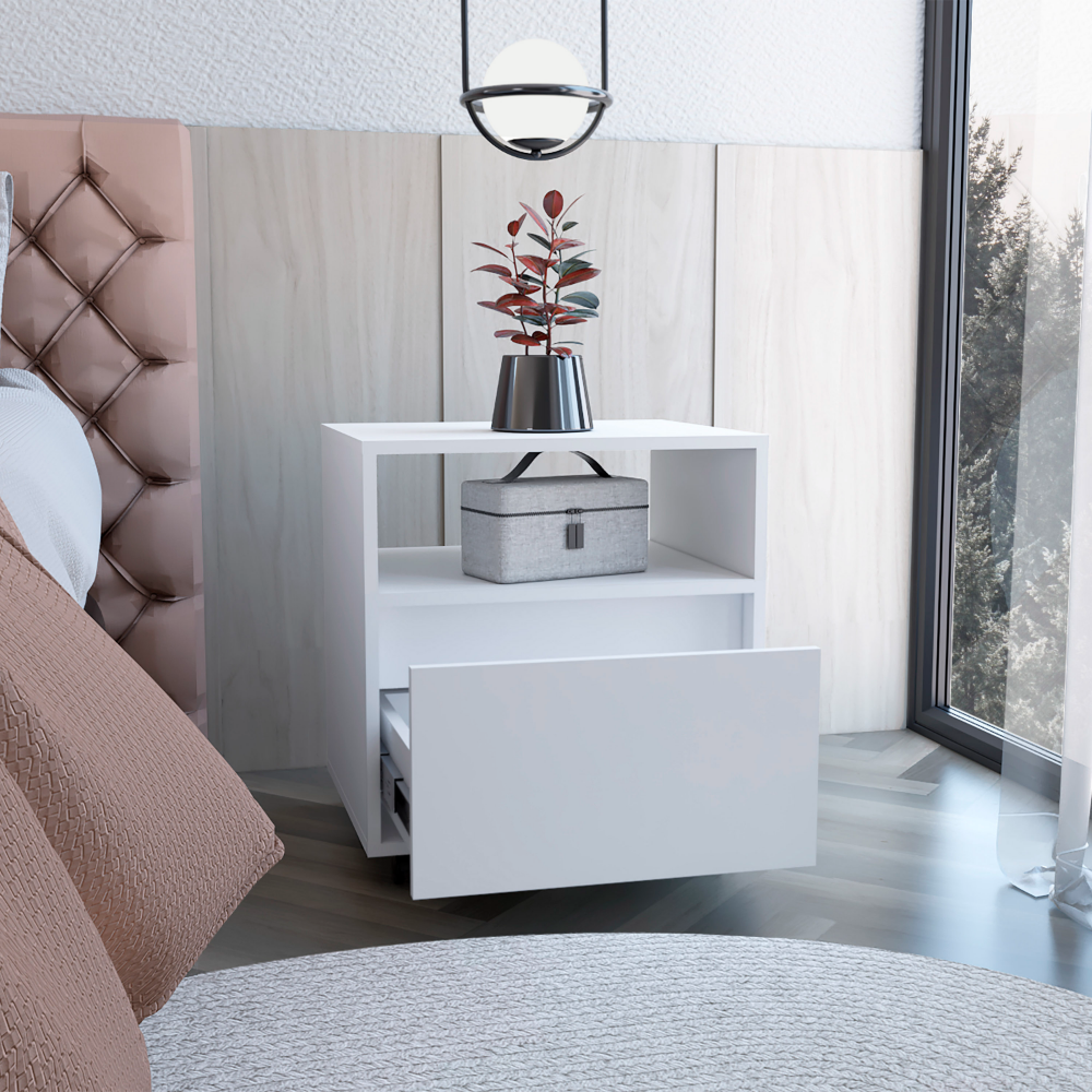 Austin Nightstand , End Table, Side Table Casters, Single Drawer-White