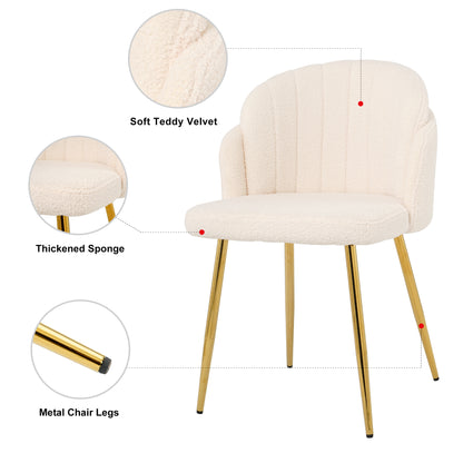 Modern simple teddy fleece dining chair Fabric Upholstered Chairs home bedroom stool back dressing chair gold metal legs(set of 2)