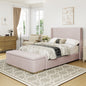 King Size Corduroy Upholstered Bed Frame with 130L Storage Ottoman, and Vertical Stripe Wingback Headboard and High Footboard, Pink