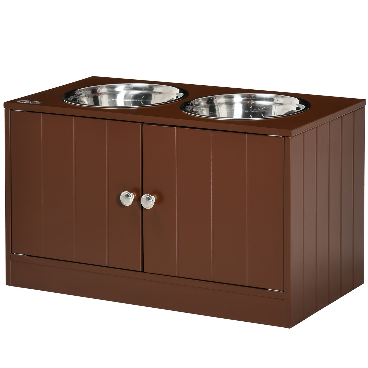 PawHut Large Elevated Dog Bowls with Storage Cabinet Containing Large 44L Capacity, Raised Dog Bowl Stand Pet Food Bowl Dog Feeding Station, Brown