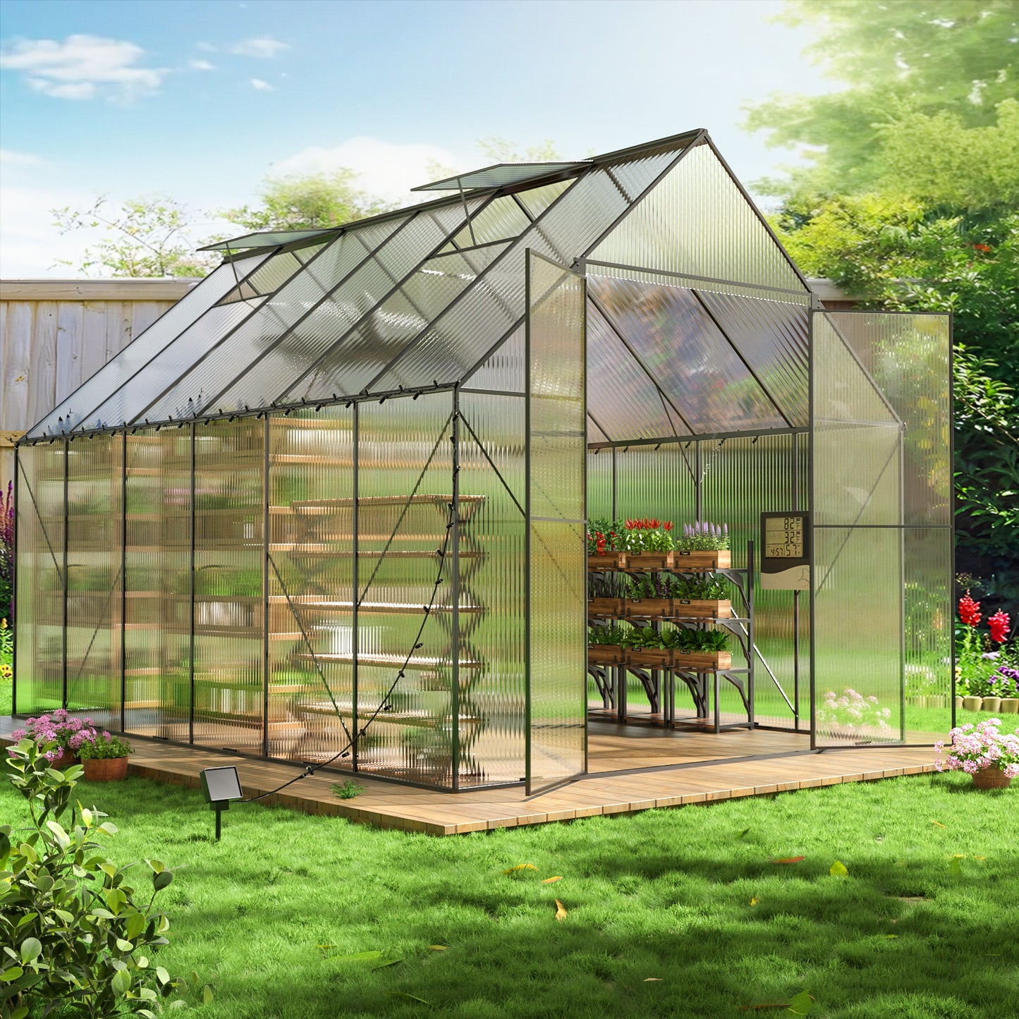 8x12 FT Greenhouse for Outdoors,Heavy Duty Polycarbonate Greenhouse,Large Walk-in Greenhouse with Roof Vent,Aluminum Hot House for Outside Green House Garden Backyard