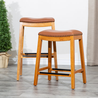 30" Bar Stool, Natural Finish, Saddle Leather Seat