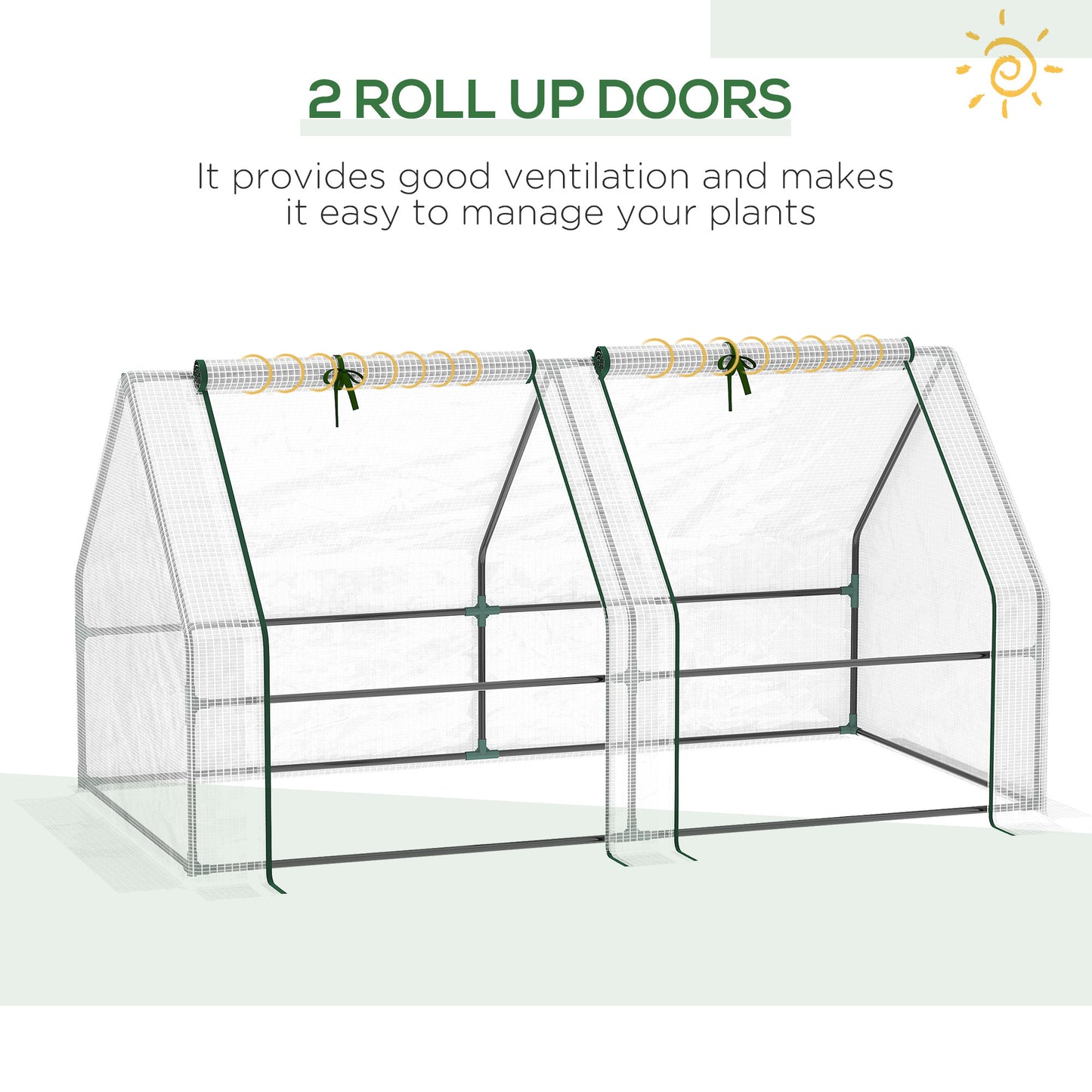 Outsunny 6' x 3' x 3' Portable Mini Greenhouse Outdoor Garden with Large Zipper Doors and Water/UV PE Cover, White