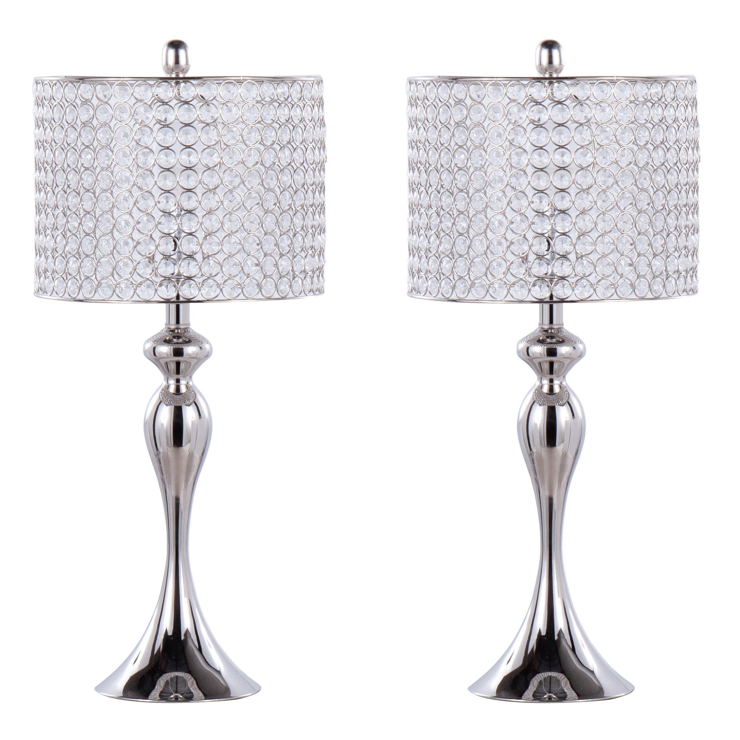 Ashland 27' Contemporary Metal Table Lamp in Polished Nickel with Round Clear K9 Crystal Beads and Polished Nickel Shade from Grandview Gallery by LumiSource - Set of 2