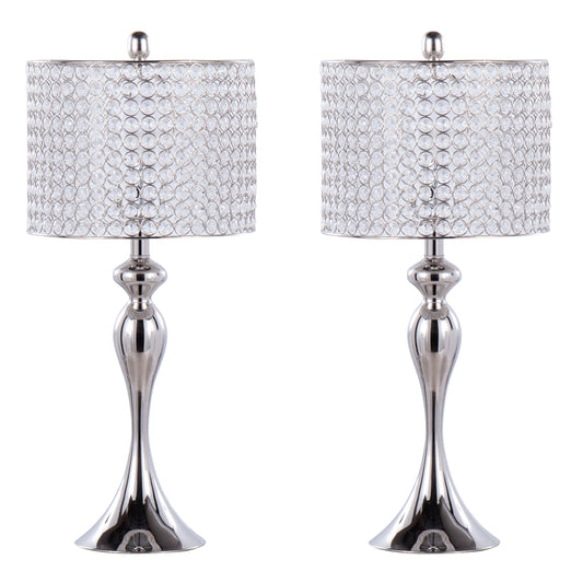 Ashland 27' Contemporary Metal Table Lamp in Polished Nickel with Round Clear K9 Crystal Beads and Polished Nickel Shade from Grandview Gallery by LumiSource - Set of 2
