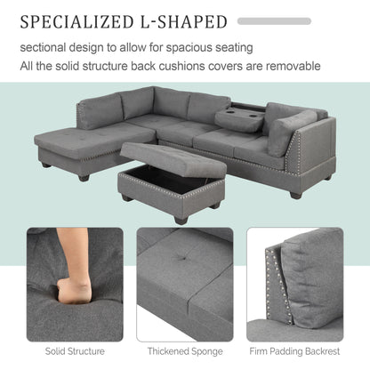 104.5" Reversible Sectional Sofa Space Saving with Storage Ottoman Rivet Ornament L-shape Couch for Small or Large Space Dorm Apartment,Gray(old SG000405AAA)