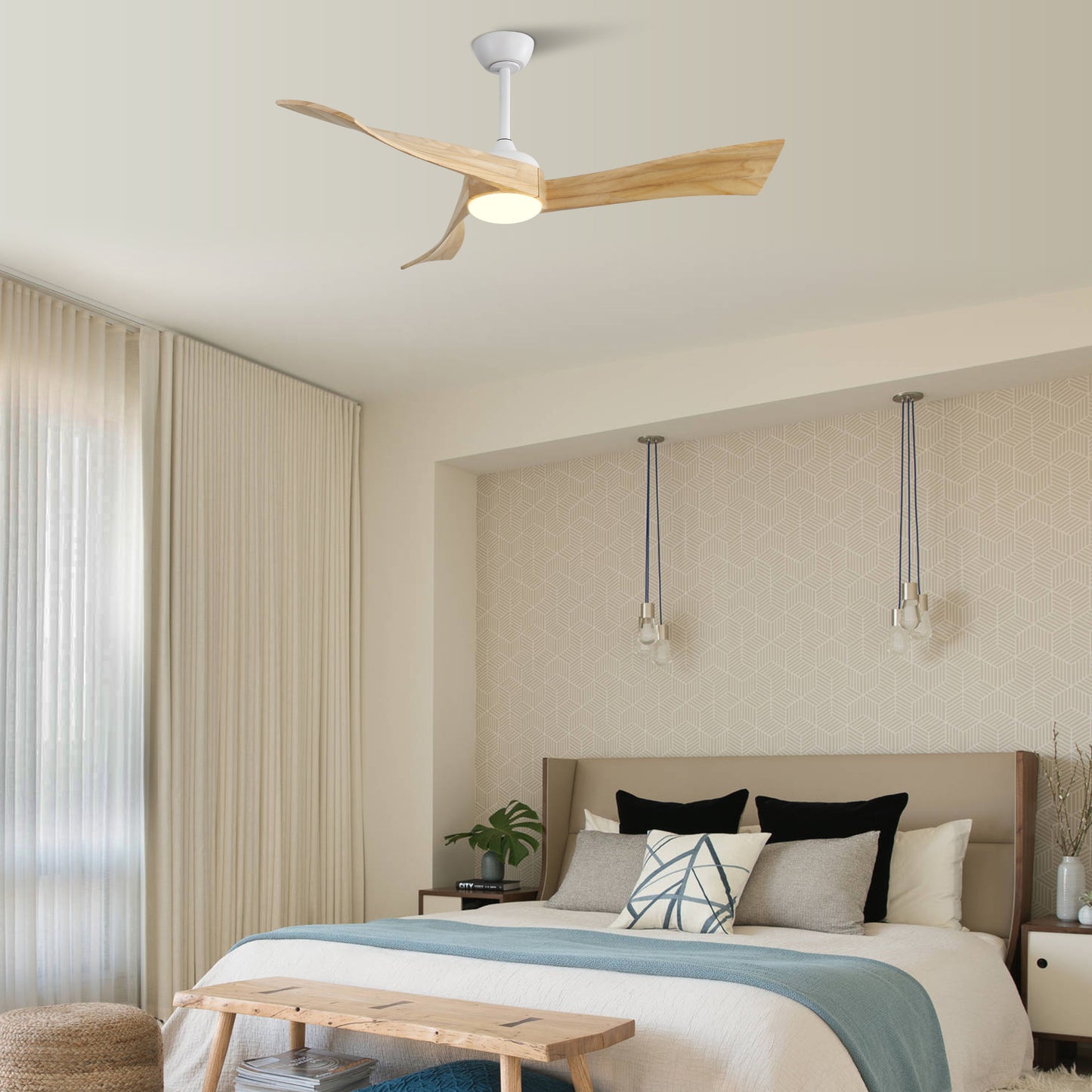 52 Inch Minimalist Ceiling Fan Light With 6 Speed Remote Energy-saving DC Motor