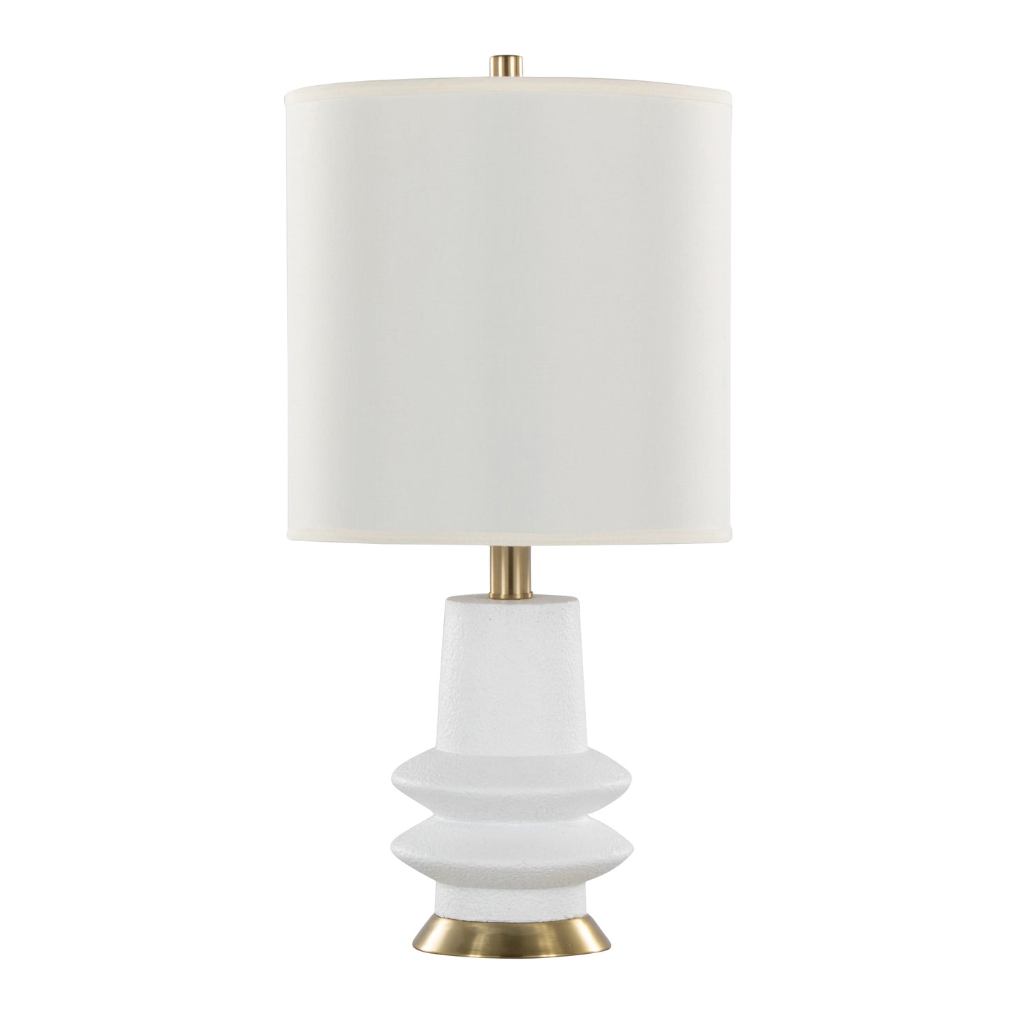 Lloyd 26" Contemporary Polyresin Table Lamp in Sanded Matte White Polyresin, Modern Brass and White Linen Shade from Grandview Gallery by LumiSource - Set of 2