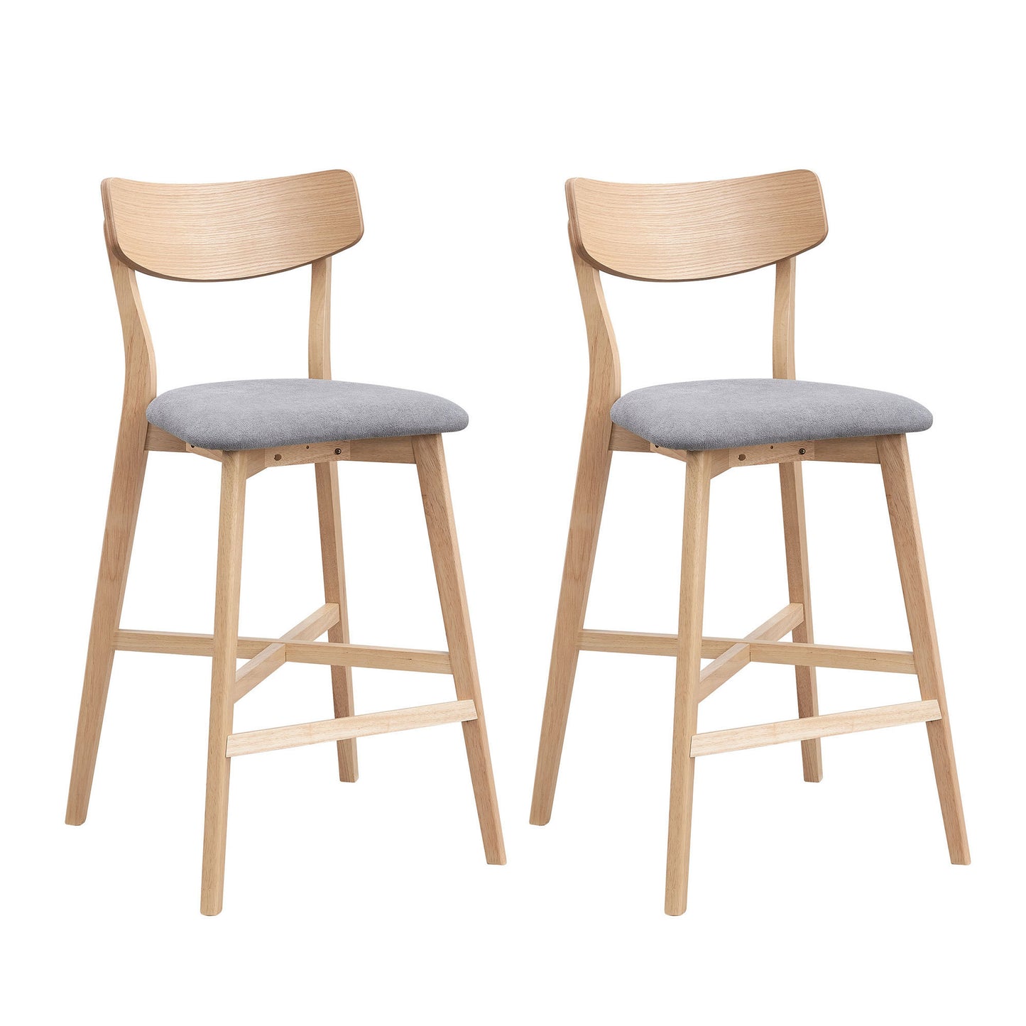 Wooden Bar Chairs Set of 2, Modern Soft Upholstered Kitchen Island Chairs, Counter Height Stool with Backrest,Wooden Frame Chairs with Footrest for Pub,Living Room,Restaurant,OAK