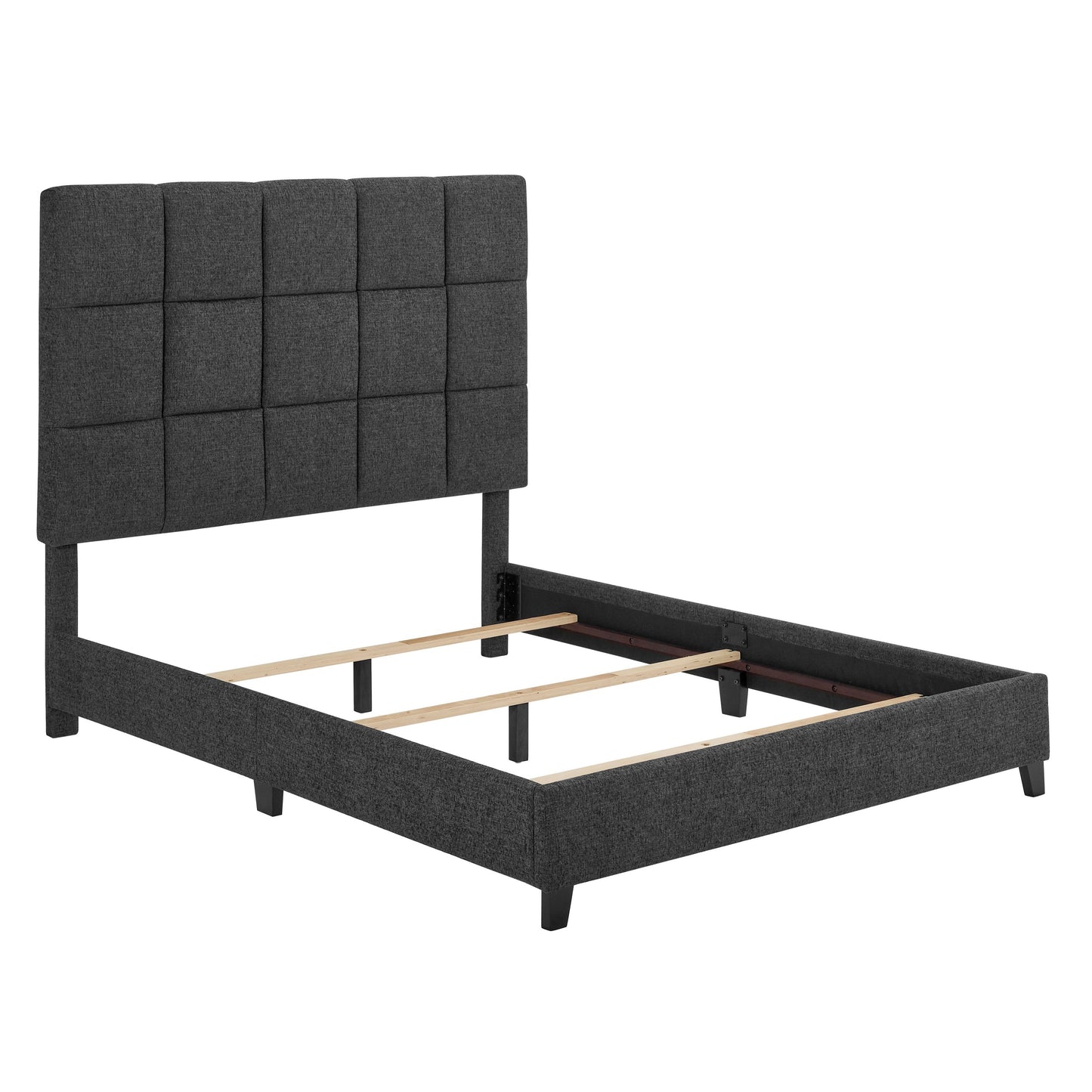 Queen Size Grey Squares Upholstered Platform Bed