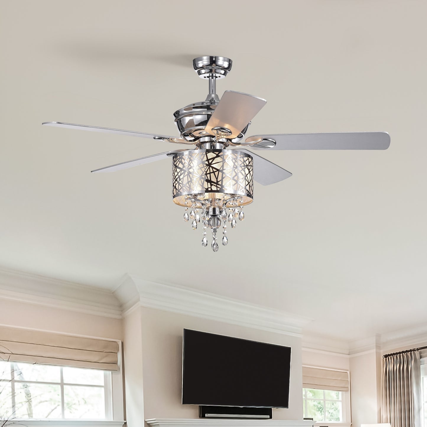 Elegant Metal  52-inch Ceiling Fan (Optional Remote&2 Color Option Blades)  or Bedroom, Living Room, Dining Room--Chrome