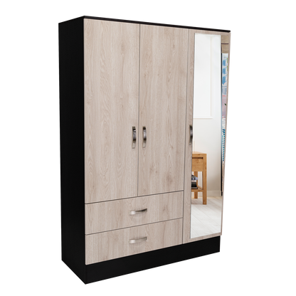 Mirrored Armoire Draggo, Bedroom, Black / Light Gray