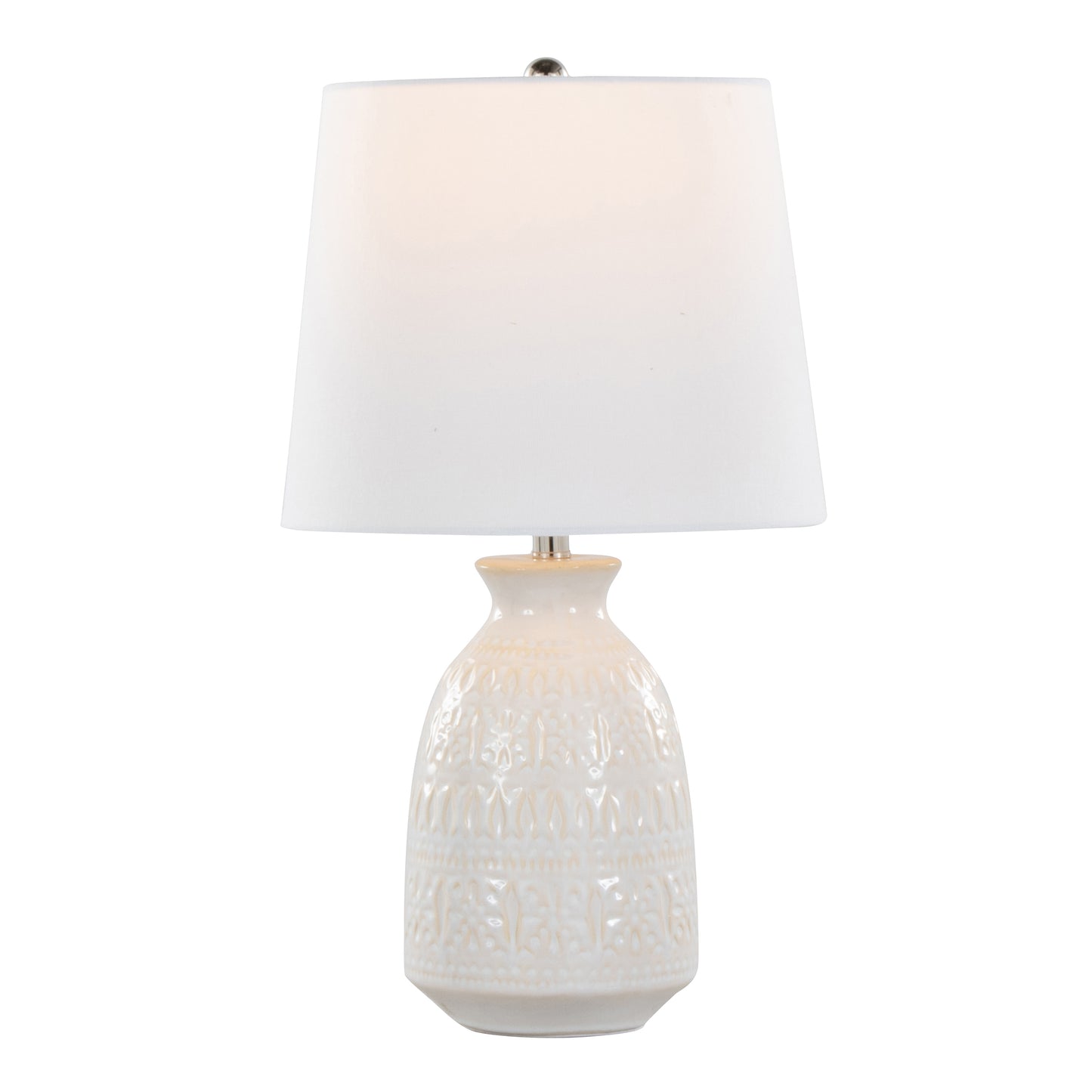 Claudia 20" Contemporary Ceramic Accent Lamp in Off-White Ceramic, Polished Nickel Accents and White Linen Shade from Grandview Gallery by LumiSource - Set of 2