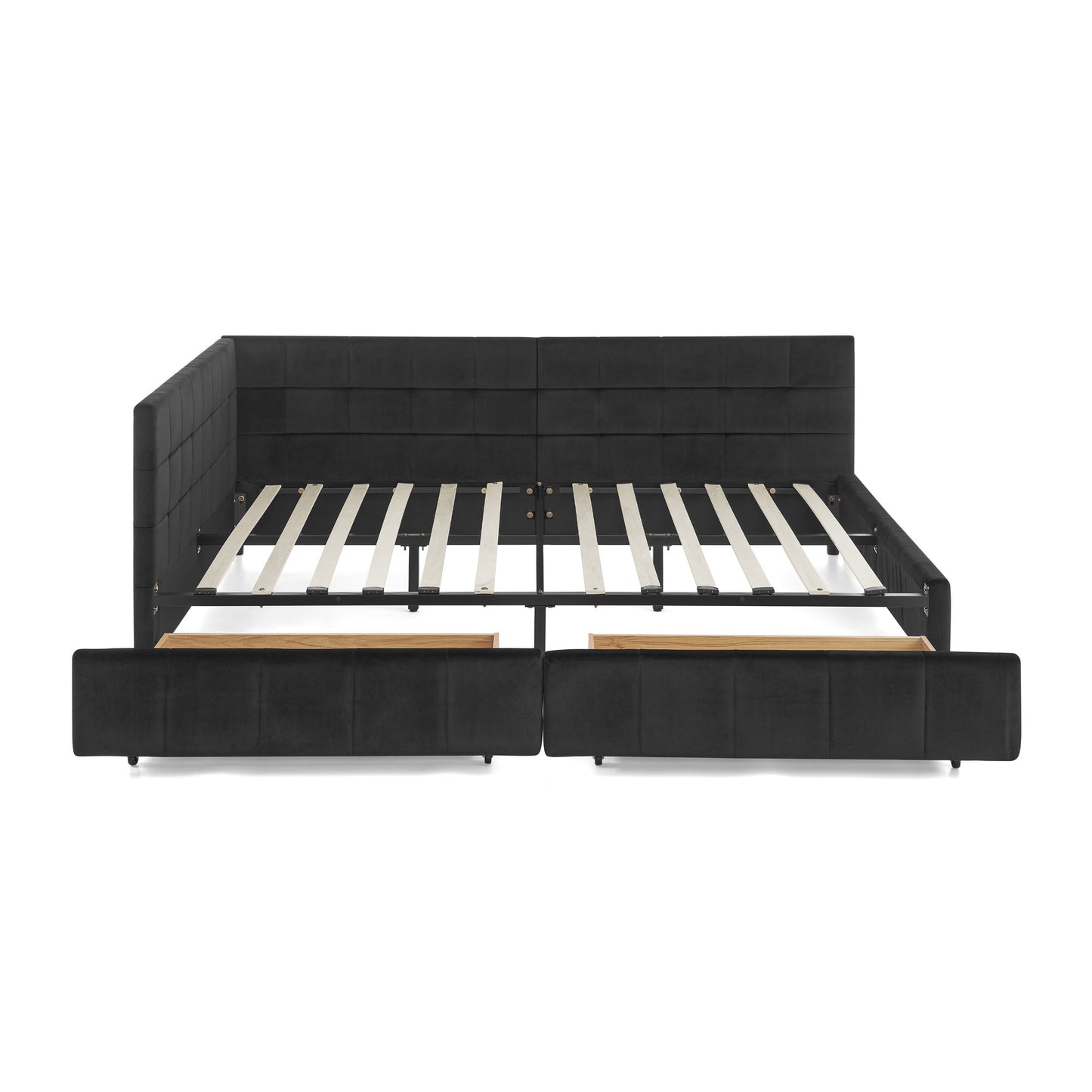 Full Size Storage Upholstered Tufted Bed Frame, Sofa Bed Frame with Comfortable Backrest and Armrests, Full Size Bed for Bedroom, Living Room,Velvet, BLACK(80.5''*59''*29.5'')