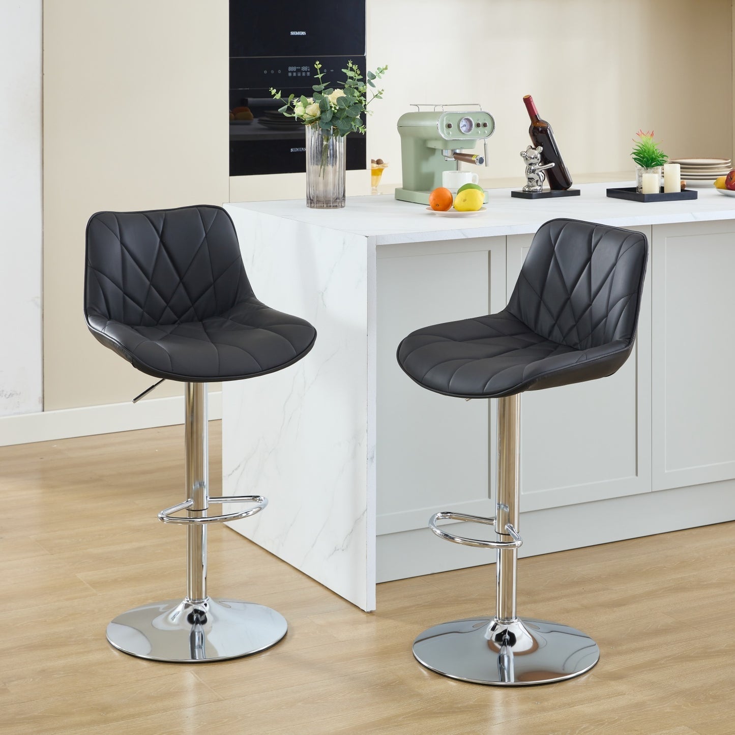 Counter Height Bar Stools Kitchen Island Barstools  Adjustable Swivel Counter Stool Bar Height Island Chairs with Back,Set of 2, Black